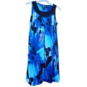 AB Studio Floral Sleeveless Shift Dress Blue Purple Black Size Medium Resort